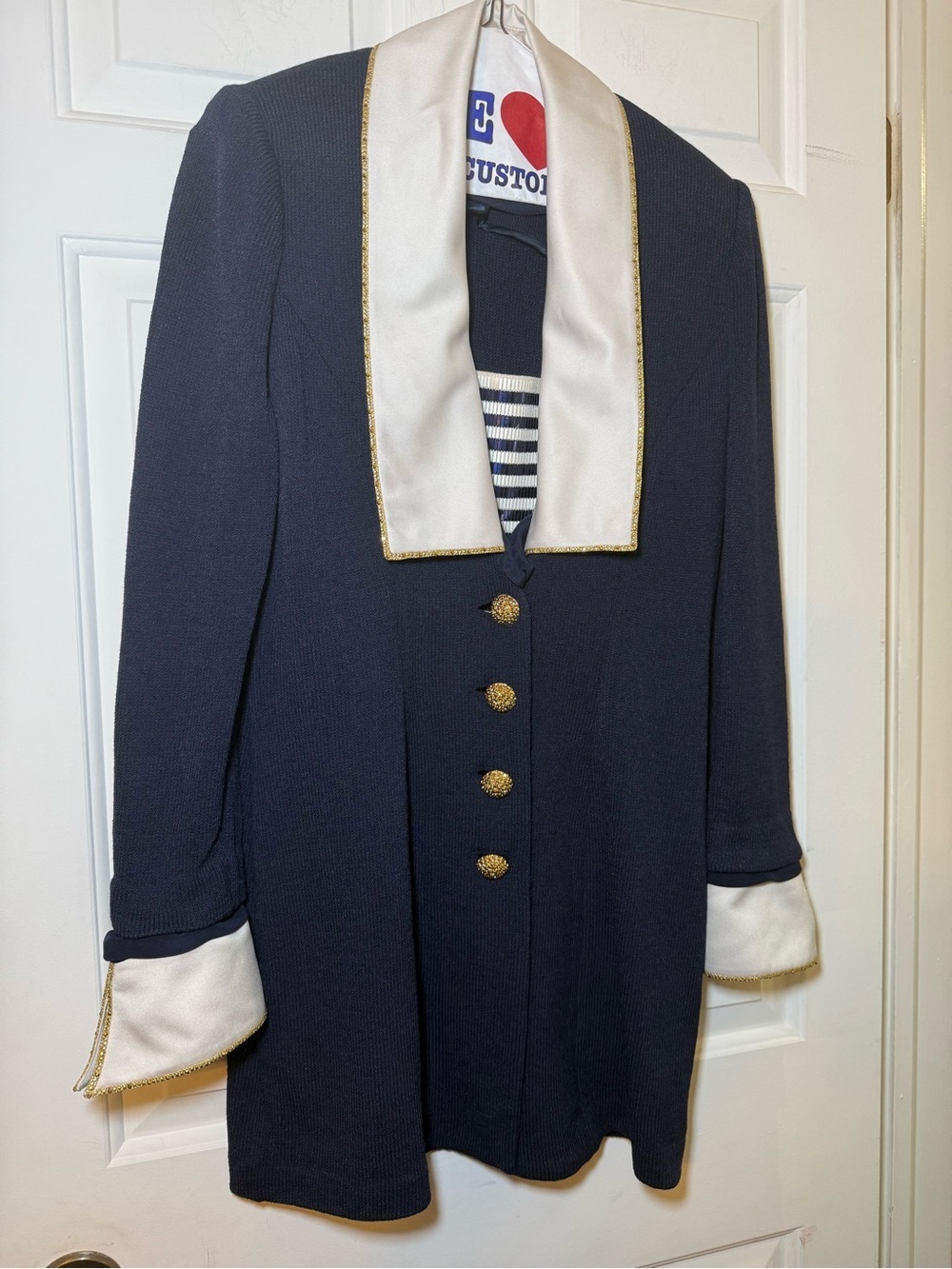 St John Evening Navy Santana Knit Nautical VTG Jacket Coat Dress Sz 8 Sparkly
